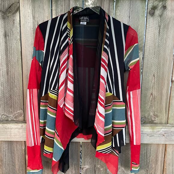 Petit Pois by Viviana Women's Asymmetrical Open Front Cardigan Multicolored - Picture 1 of 7